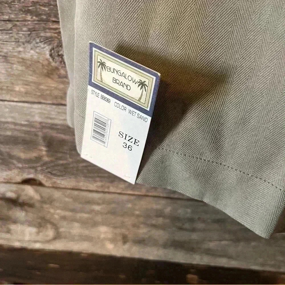 Bungalow Brand Mens Shorts Size 36 Khaki 100% Silk Pleated Silk NWT - Picture 5 of 7